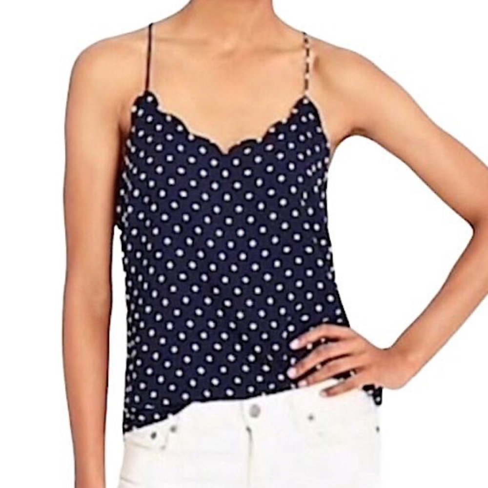J. Crew Navy Blue Polka Dot Scalloped Tank Top Blouse Size 2